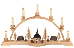 Albin Preißler Bestseller | Schwibbogen*Schwibbogen mit Seiffener Dorf und Kurrende, 60 cm, elektrisch beleuchtet von