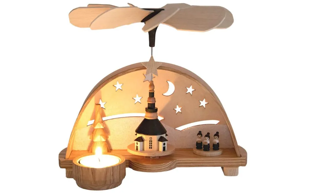 Spielwarenmacher Günther Schwibbogen*Schwibbogen mit Weihnachtspyramide Seiffener Kirche von