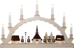 SEIFFENcom by Nestler GmbH Bestseller | Schwibbogen*Schwibbogen Seiffener Dorf mit bel. Straßenlaterne und Kirchturmuhr von SEIFFEN.COM