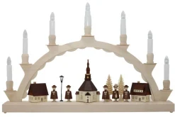 SEIFFENcom by Nestler GmbH Bestseller | Schwibbogen*Schwibbogen Seiffener Dorf mit bel. Straßenlaterne und Kirchturmuhr von SEIFFEN.COM