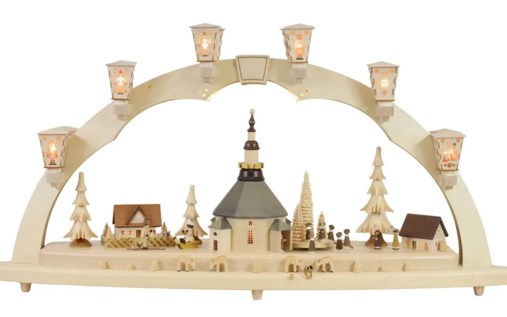 Richard Glässer GmbH Einzelstücke | Schwibbogen*Schwibbogen Seiffener Kirche mit Kurrende und Spielwerk, 80 cm von Richard Glässer