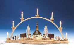 Knuth Neuber Einzelstücke | Schwibbogen*Schwibbogen Seiffener Kirche mit beleuchteter Häusern und Laternen, 67 cm von