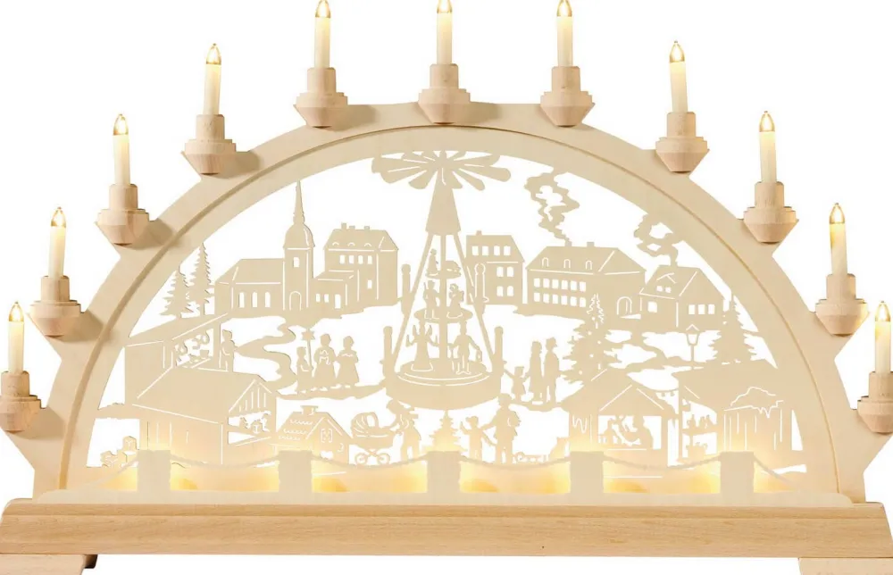 KWO Neuheiten | Schwibbogen*Schwibbogen Weihnachtsmarkt mit Pyramide, 65 cm von