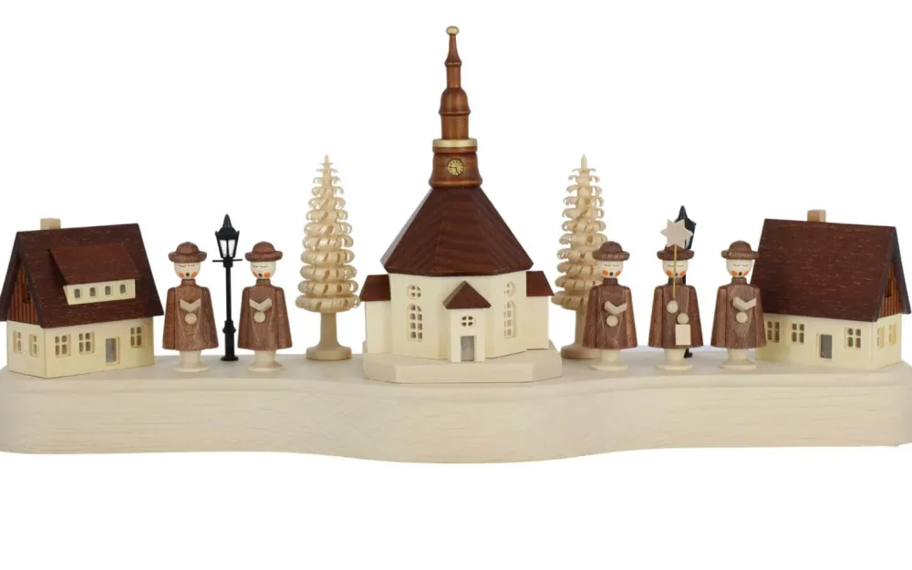 SEIFFENcom by Nestler GmbH Sockelbrett*Sockel Seiffener Dorf und Kurrende, beleuchtet, 36 cm von SEIFFEN.COM