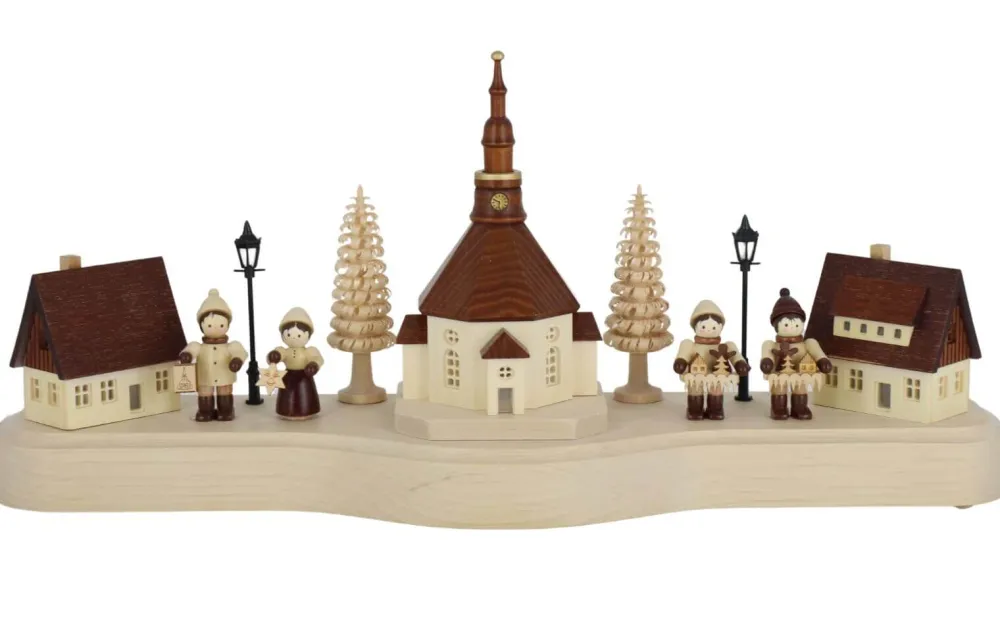 SEIFFENcom by Nestler GmbH Sockelbrett*Sockelbrett Seiffener Dorf mit Striezelkinder, beleuchtet, 36 cm von SEIFFEN.COM