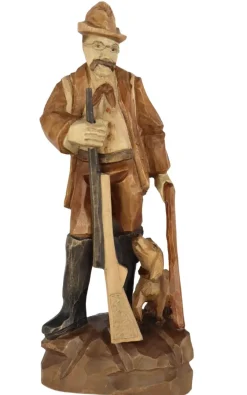 Schnitzkunst aus dem Erzgebirge Holzschnitzereien*Stülpner Karl mit Hund, 16 cm, gebeizt von