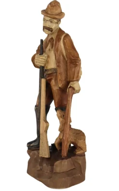Schnitzkunst aus dem Erzgebirge Holzschnitzereien*Stülpner Karl mit Hund, 16 cm, gebeizt von