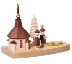 Thomas Preißler Kerzenhalter Weihnachten*Teelichthalter Seiffener Kirche mit Kurrende, 15 cm von