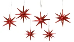 Albin Preißler Christbaumschmuck*Weihnachtsbaumschmuck aus Holz, Weihnachtssterne rot-metallic, 6-teilig von
