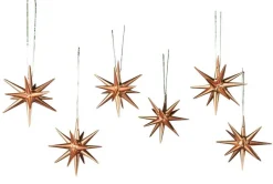 Albin Preißler Christbaumschmuck*Weihnachtsbaumschmuck aus Holz, Weihnachtssterne kupfer, 6-teilig von