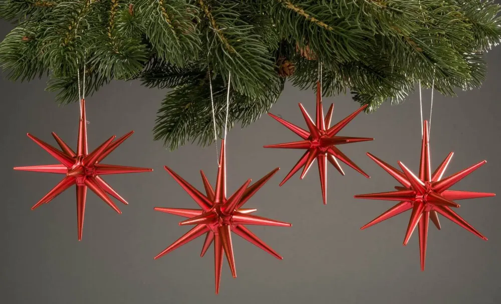 Albin Preißler Christbaumschmuck*Weihnachtsbaumschmuck aus Holz, Weihnachtssterne rot-metallic, 4-teilig von