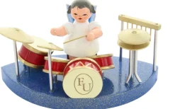 Figurenland Uhlig GmbH Weihnachtsengel*Weihnachtsengel am Schlagzeug mit blauen Flügeln von