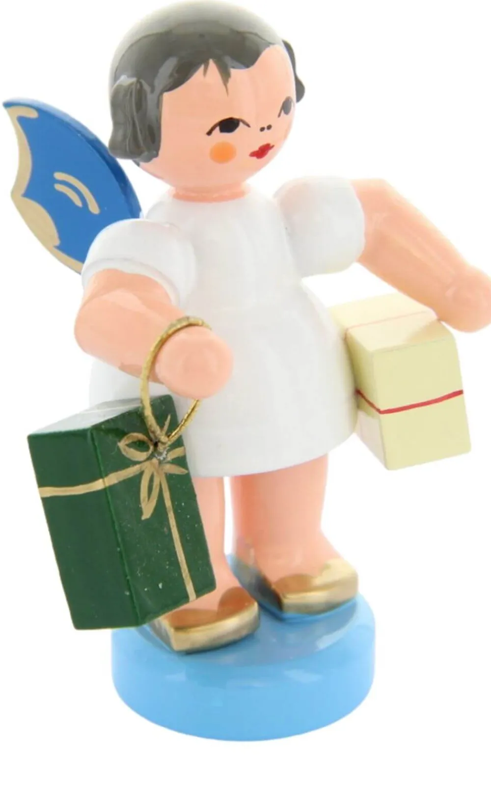 Figurenland Uhlig GmbH Weihnachtsengel*Weihnachtsengel mit 2 Geschenken und blauen Flügeln von Figurenland Uhlig