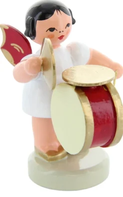 Figurenland Uhlig GmbH Weihnachtsengel*Weihnachtsengel mit Bauchtrommel, Becken und rote Flügel von