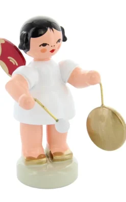 Figurenland Uhlig GmbH Weihnachtsengel*Weihnachtsengel mit kleinem Gong und roten Flügeln von