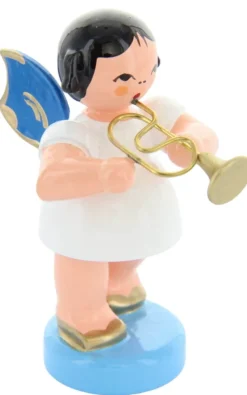 Figurenland Uhlig GmbH Weihnachtsengel*Weihnachtsengel stehend mit Flügelhorn und blauen Flügeln von