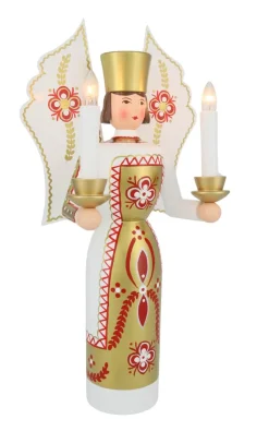 Holzkunst Gahlenz Engel & Bergmann*Weihnachtsengel weiß - gold, 36 cm, elektrisch beleuchtet von