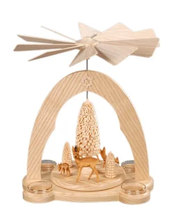 Albin Preißler Weihnachtspyramiden*Weihnachtspyramide für Teelichte mit geschnitzten Rehen, 28 cm von