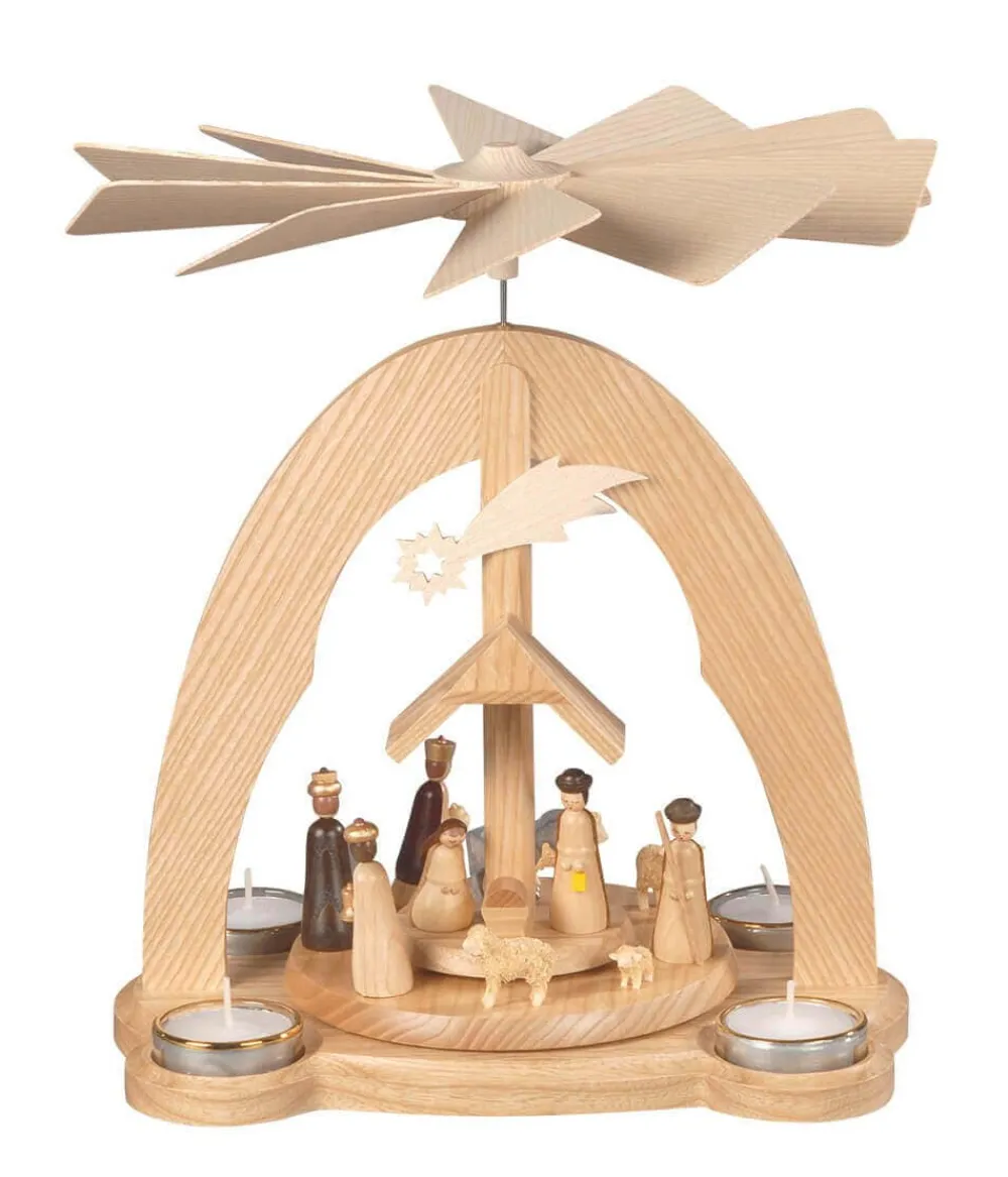 Albin Preißler Teelichtpyramiden*Weihnachtspyramide für Teelichte mit Heilige Familie, 28 cm, von