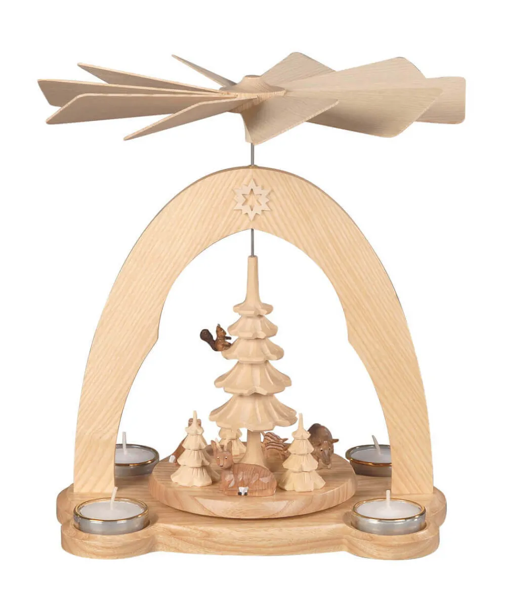 Albin Preißler Teelichtpyramiden | Weihnachtspyramiden*Weihnachtspyramide für Teelichte mit Waldtieren und Bäumen, , 28 cm von