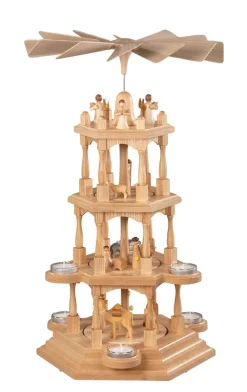 Albin Preißler Einzelstücke | Teelichtpyramiden*Weihnachtspyramide für Teelichte Heilige Familie, 4–stöckig von