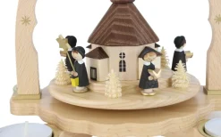 Richard Glässer GmbH Neuheiten | Weihnachtspyramiden*Weihnachtspyramide für Teelichte mit Seiffener Kirche und Kurrende von Richard Glässer
