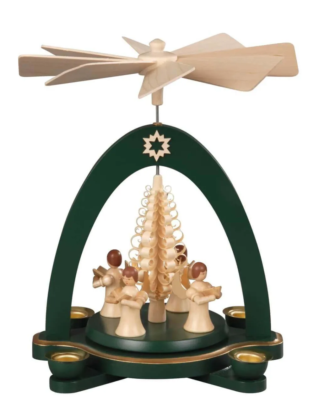 Albin Preißler Weihnachtspyramiden*Weihnachtspyramide mit 4 Engel und Spanbaum, grün, 20 cm von
