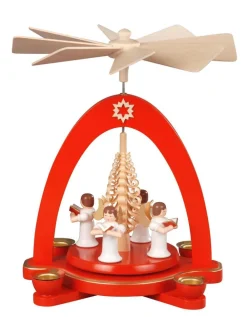 Albin Preißler Weihnachtspyramiden*Weihnachtspyramide mit 4 Engel und Spanbaum, rot, 20 cm von