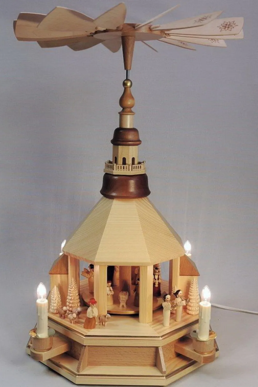 Richard Glässer GmbH Einzelstücke | Weihnachtspyramiden*Weihnachtspyramide Seiffener Kirche mit Christi Geburt, elektrisch von Richard Glässer