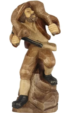 Schnitzkunst aus dem Erzgebirge Holzschnitzereien*Wilderer mit Reh, geschnitzt, gebeizt, 25 cm von