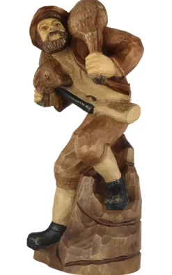 Schnitzkunst aus dem Erzgebirge Holzschnitzereien*Wilderer mit Reh, geschnitzt, gebeizt, 25 cm von