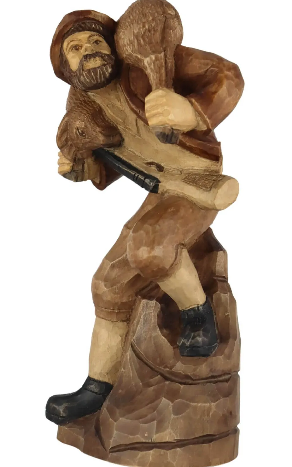 Schnitzkunst aus dem Erzgebirge Holzschnitzereien*Wilderer mit Reh, geschnitzt, gebeizt, 25 cm von