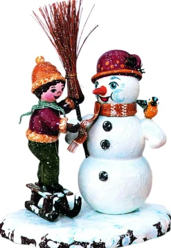 Kinder Hubrig Volkskunst Neuheiten | Hubrig Winterkinder*Winterkind Junge mit Schneemann von